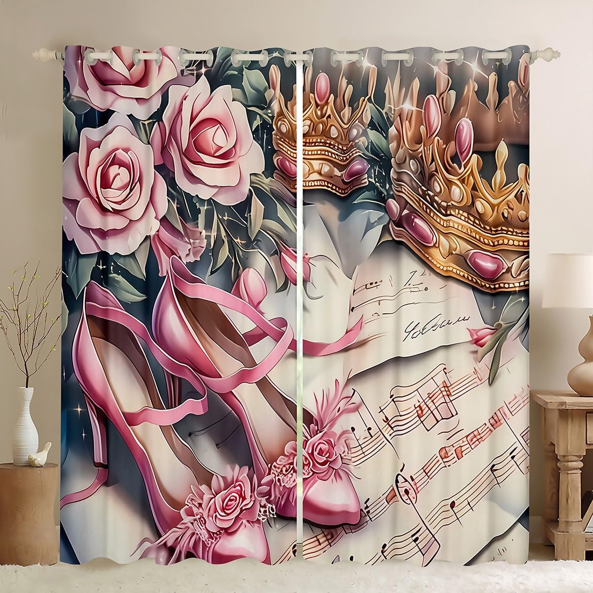 Розовые розы на каблуках, зана – обзор и цена Home Textiles Luxury Curtains